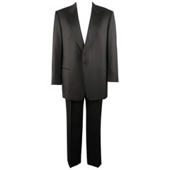 Retro ERMENEGILDO ZEGNA 48 Long Black Wool Satin Peak Lapel Tuxedo