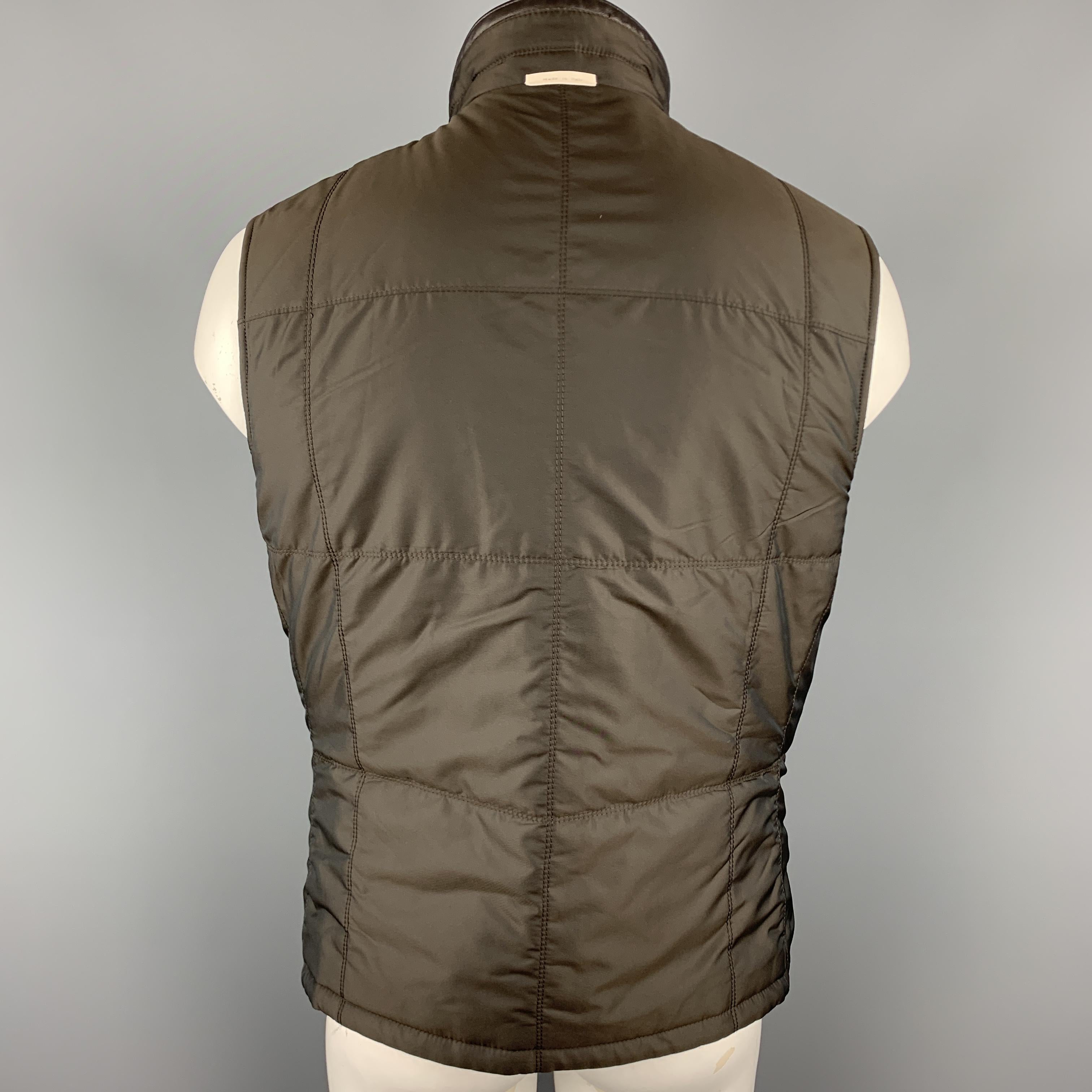 ERMENEGILDO ZEGNA 52 Taupe Pinstripe Leather Trimmed Reversible Vest  2