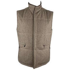 ERMENEGILDO ZEGNA 52 Taupe Pinstripe Leather Trimmed Reversible Vest