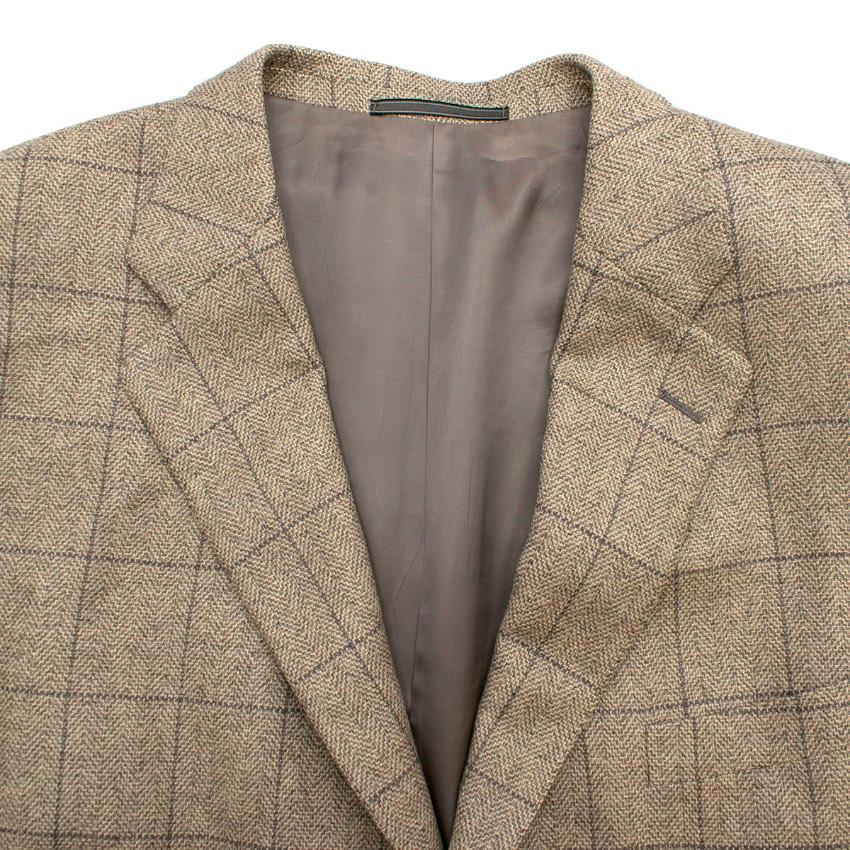 Men's Ermenegildo Zegna Beige Silk & Cashmere-blend Check Blazer Size 54 For Sale