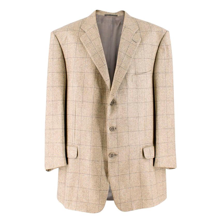 Ermenegildo Zegna Beige Silk & Cashmere-blend Check Blazer Size 54 For Sale