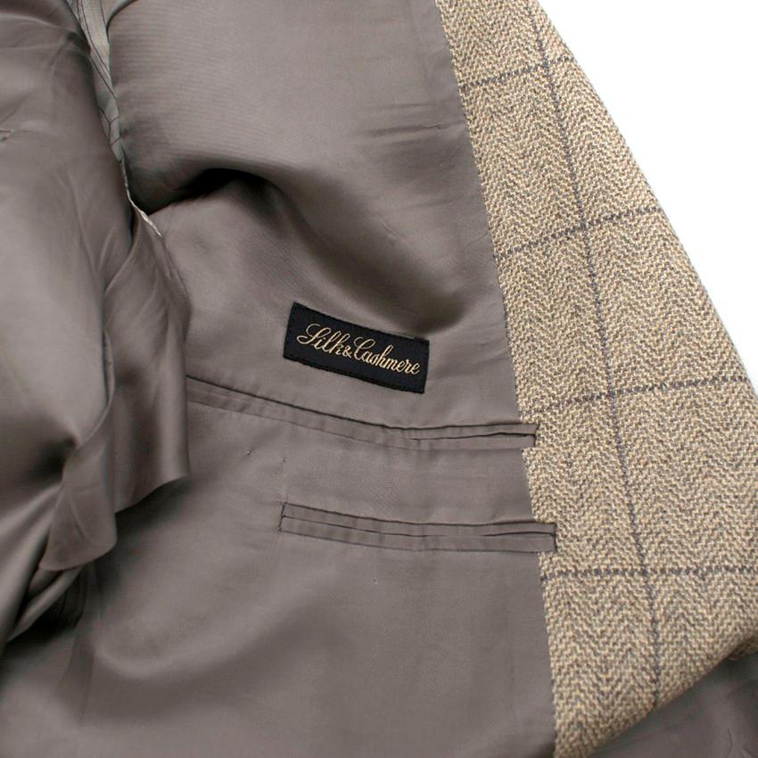 Ermenegildo Zegna Beige Silk & Cashmere-blend Check Blazer XXL Size EU 54 For Sale 1