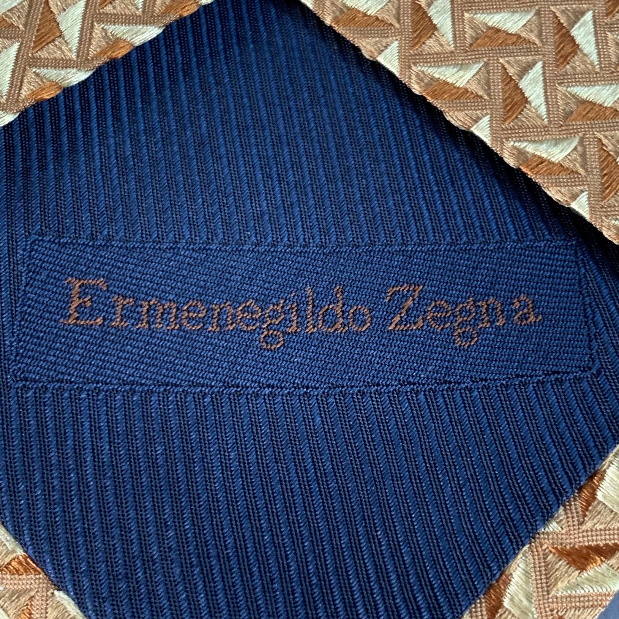 De los hombres ERMENEGILDO ZEGNA Beige Tan Geometric Jacquard Silk Tie en venta