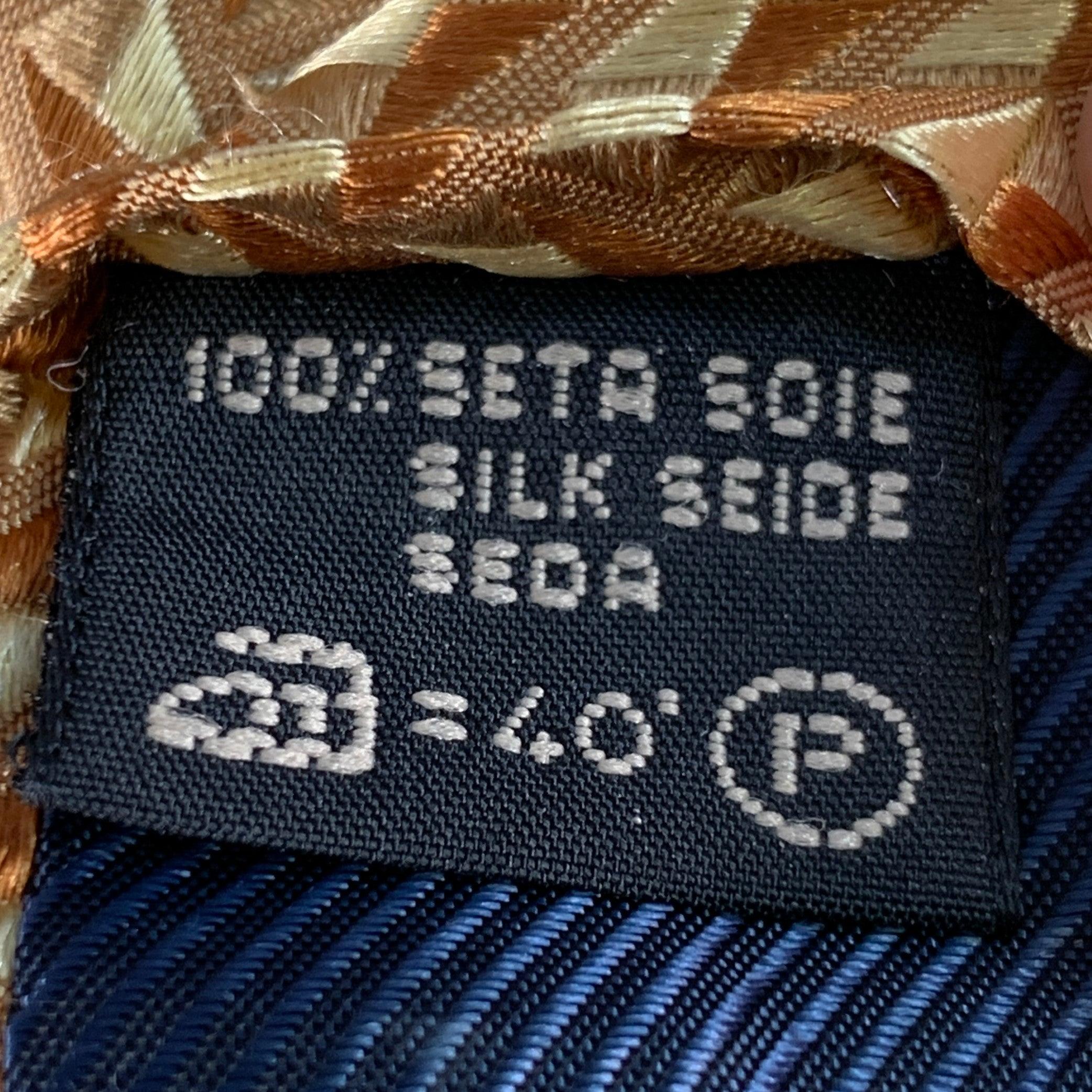 ERMENEGILDO ZEGNA Beige Tan Geometric Jacquard Silk Tie en venta 1