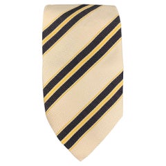 ERMENEGILDO ZEGNA Beige & Yellow Diagonal Stripe Silk / Cotton Tie
