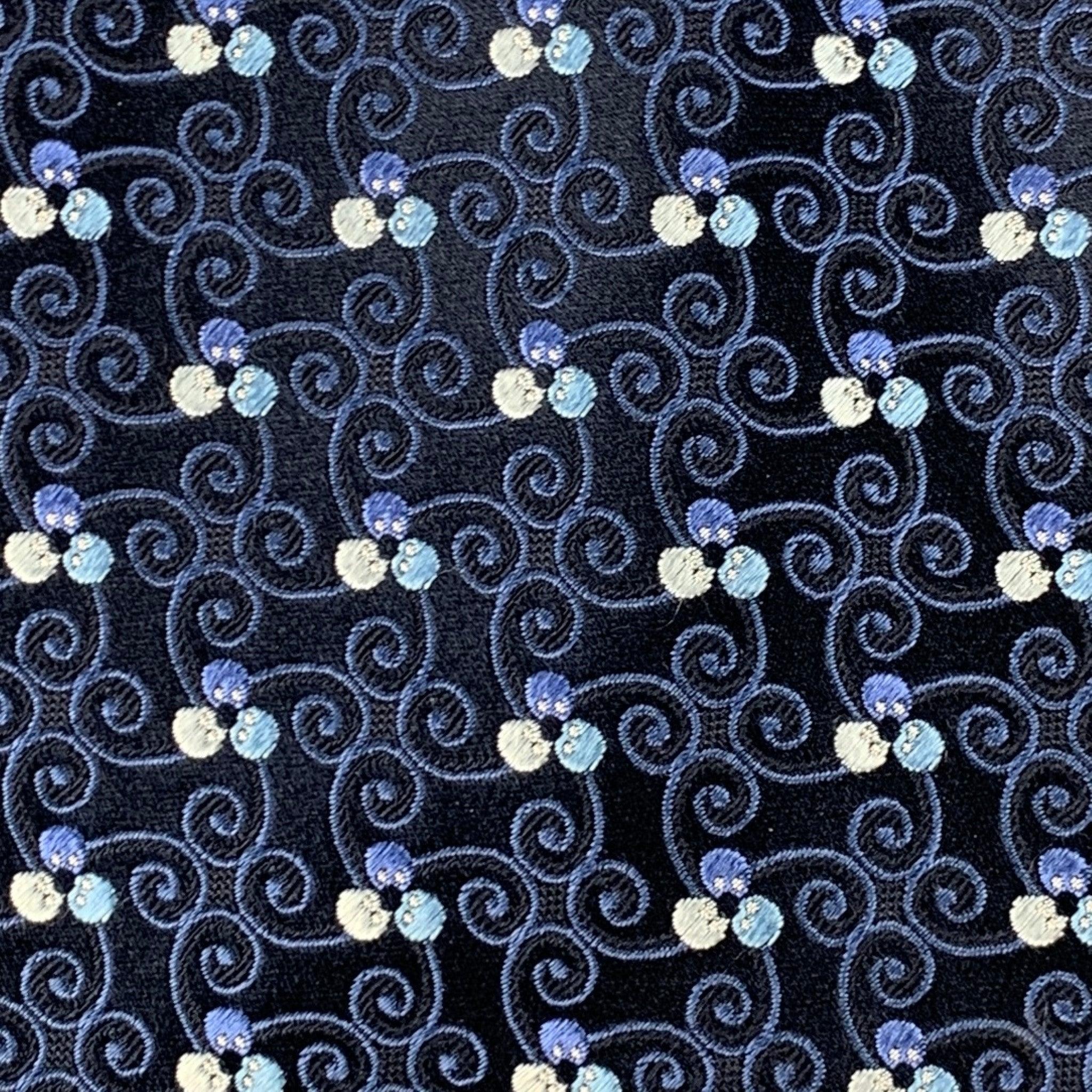 ERMENEGILDO ZEGNA Black Blue Swirls Silk Satin Tie In Good Condition In San Francisco, CA
