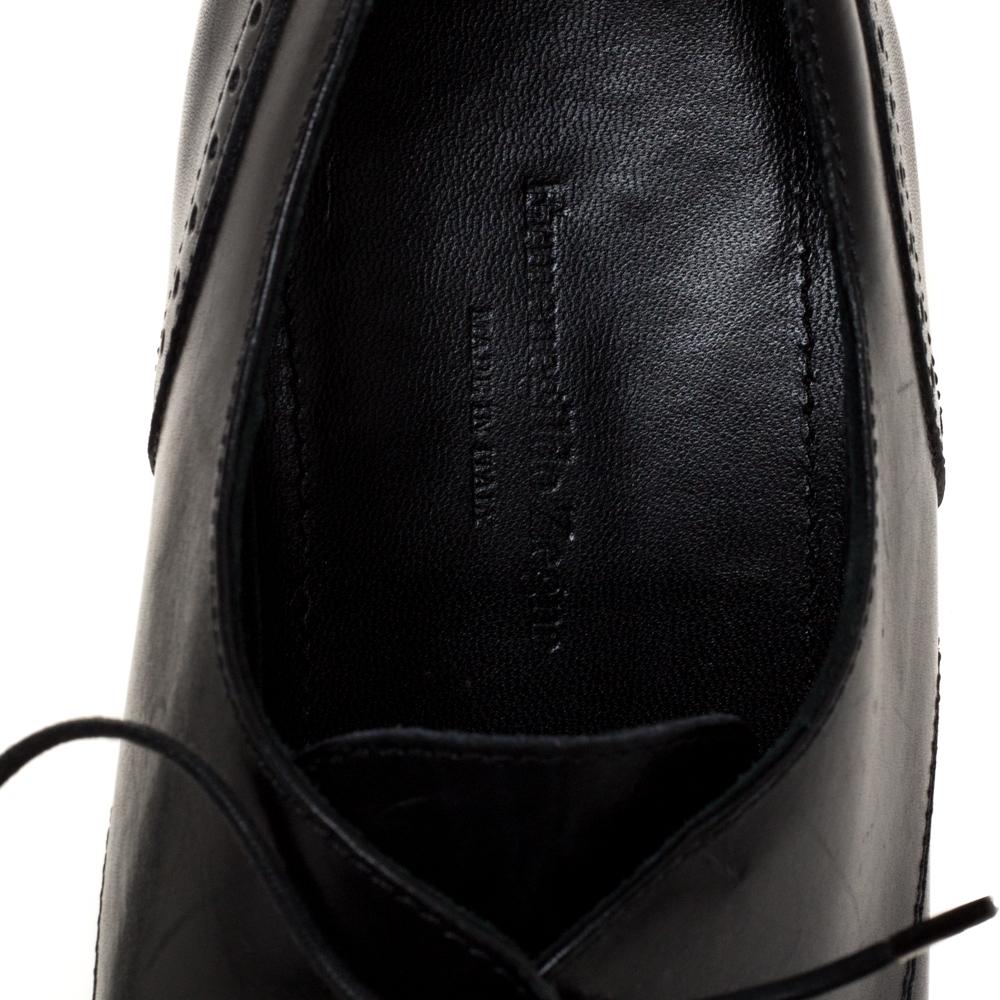 Ermenegildo Zegna Black Brogue Leather Lace Up Oxford Size 43.5 In Fair Condition In Dubai, Al Qouz 2