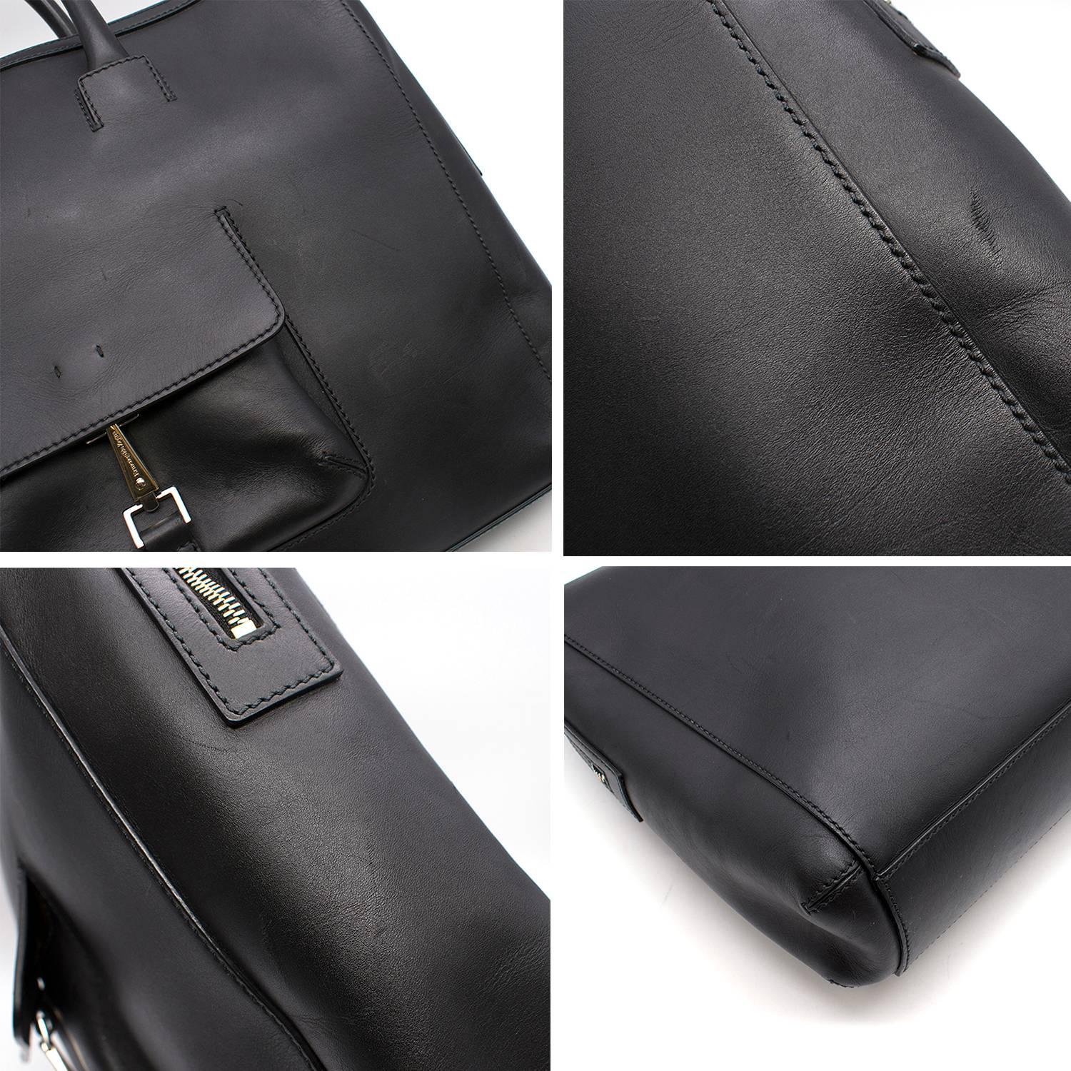 Ermenegildo Zegna Black Calf Leather Large Bag In Excellent Condition For Sale In London, GB