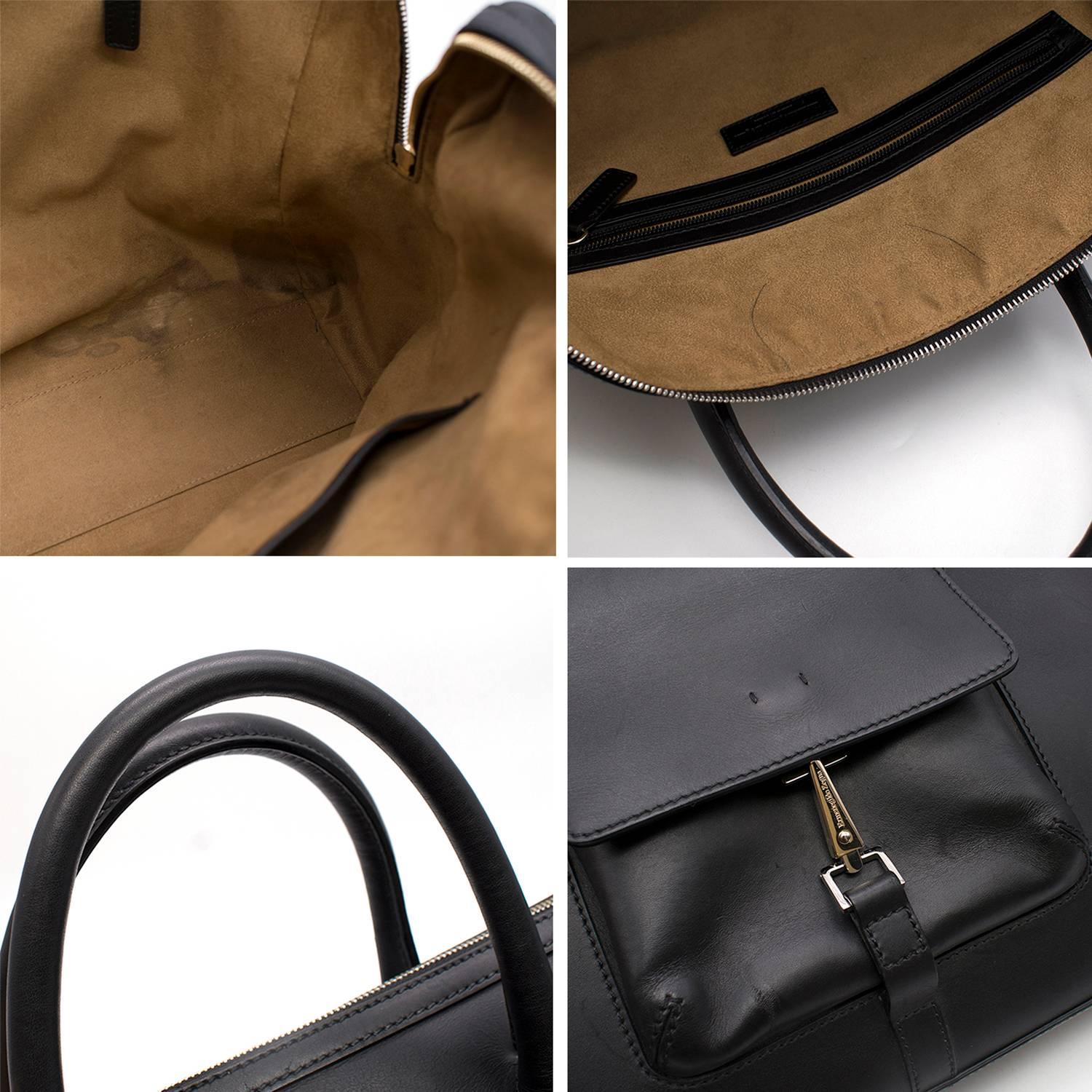 Ermenegildo Zegna Black Calf Leather Large Bag For Sale 2