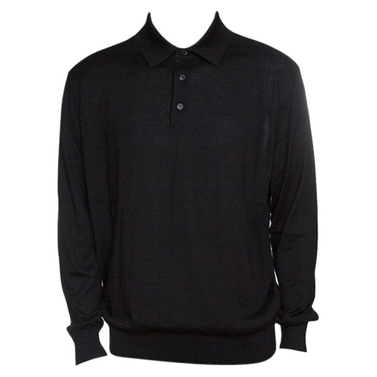 Ermenegildo Zegna Black Cashseta Light Ribbed Trim Collared Sweater XXL