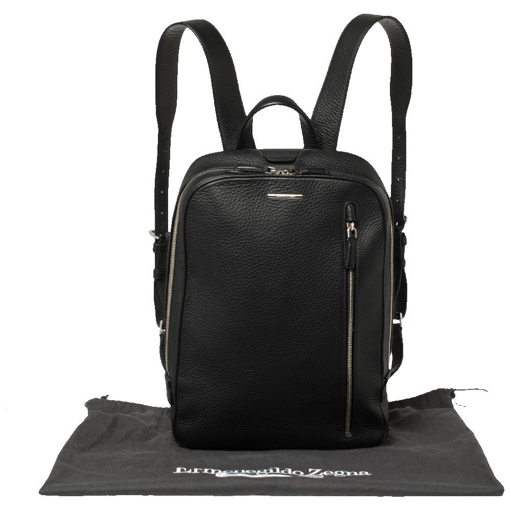 Ermenegildo Zegna Black Grained Leather Backpack 5