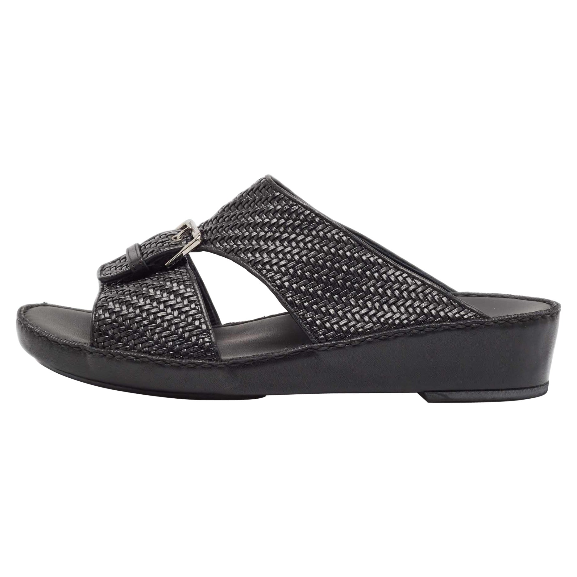 Ermenegildo Zegna Black Leather Flat Sandals Size 41