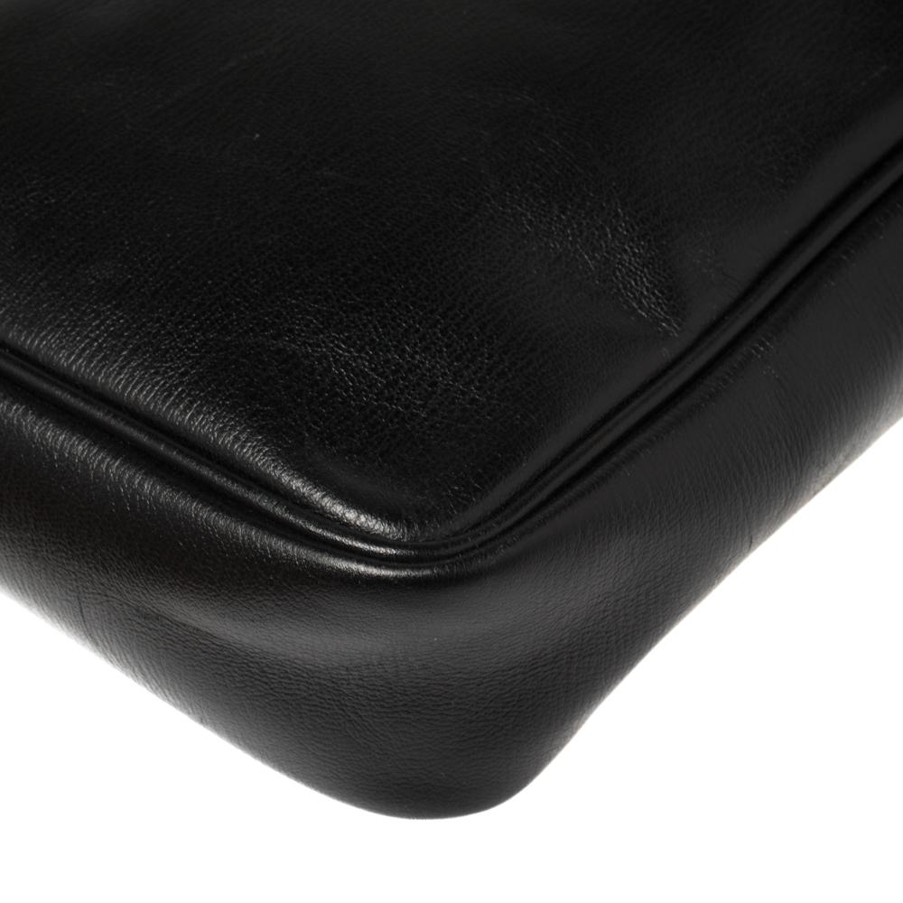 Ermenegildo Zegna Black Leather Front Zip Pocket Messenger Bag 1