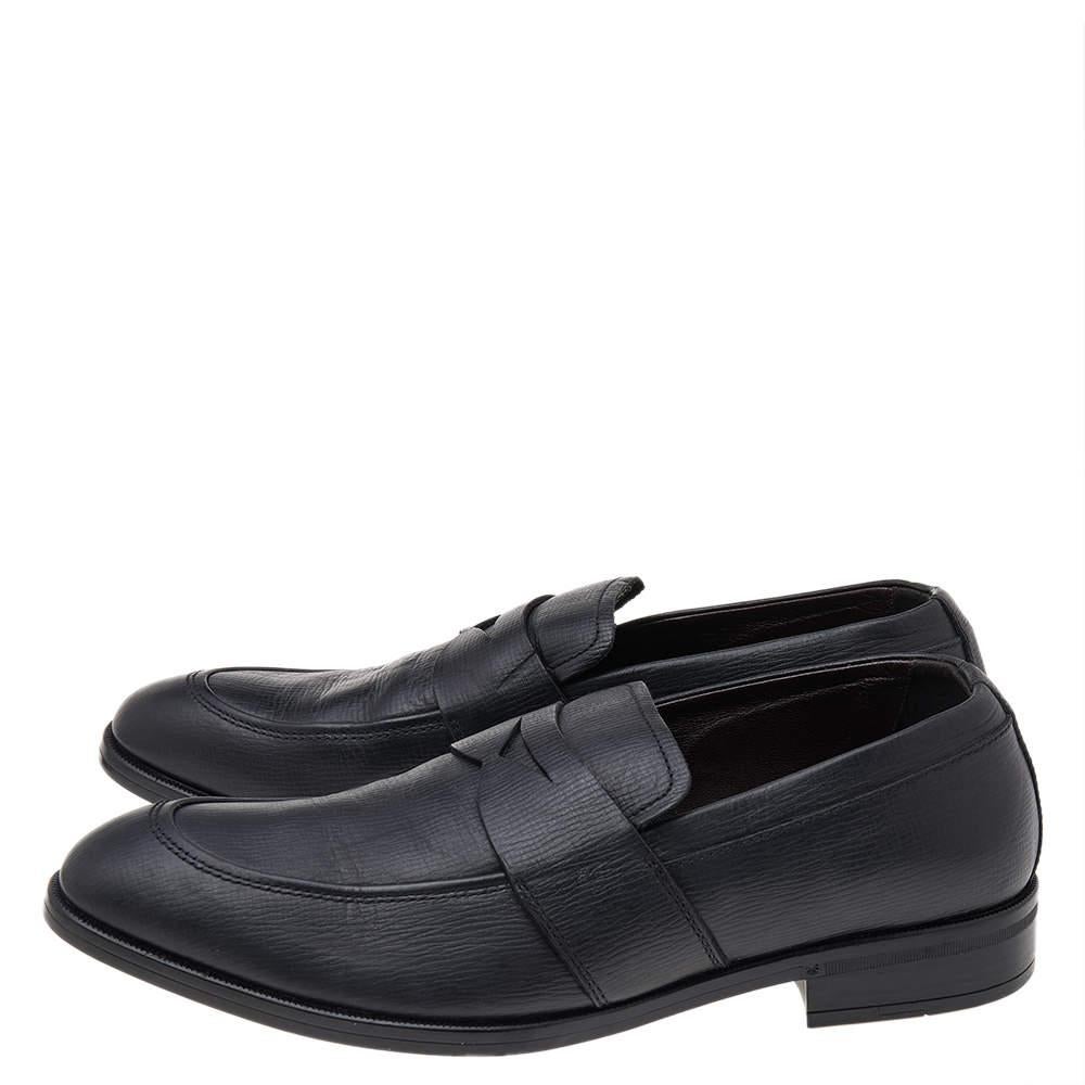 Men's Ermenegildo Zegna Black Leather Slip on Loafers Size 41