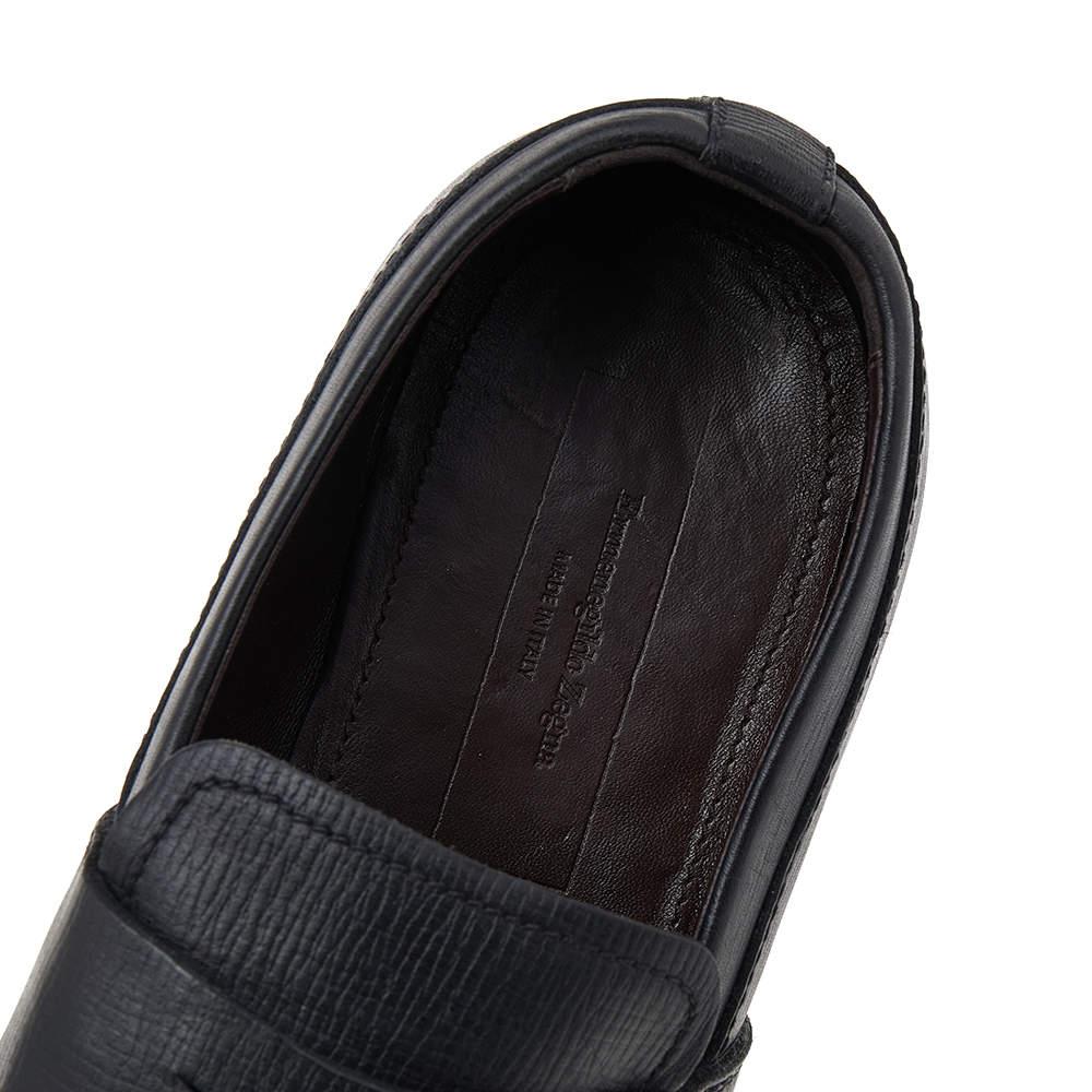 Ermenegildo Zegna Black Leather Slip on Loafers Size 41 3