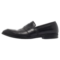 Ermenegildo Zegna Black Leather Slip On Loafers Size 45.5