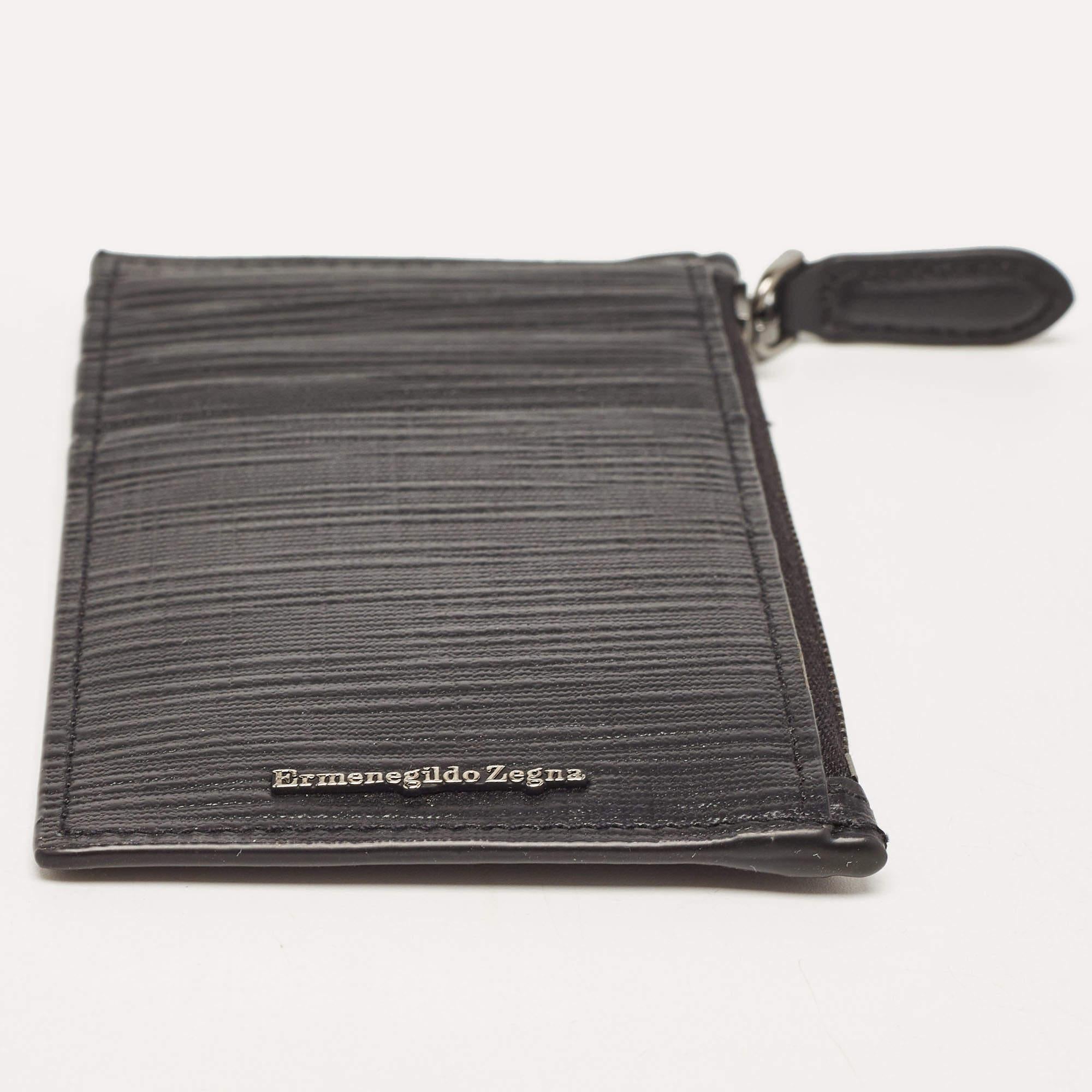 Ermenegildo Zegna Black Leather Zip Card Case 2
