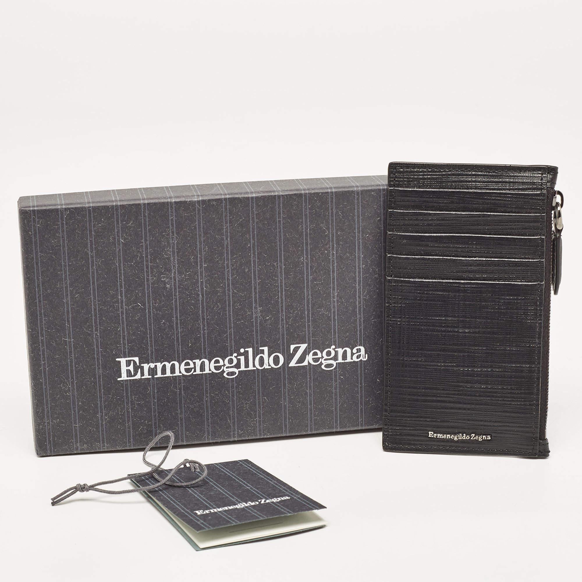 Ermenegildo Zegna Black Leather Zip Card Case 3