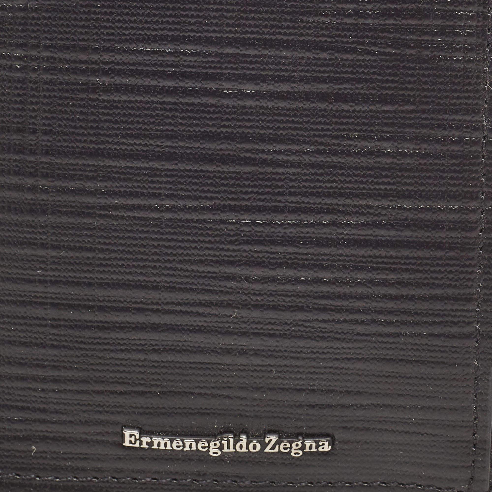 Ermenegildo Zegna Black Leather Zip Card Case 5