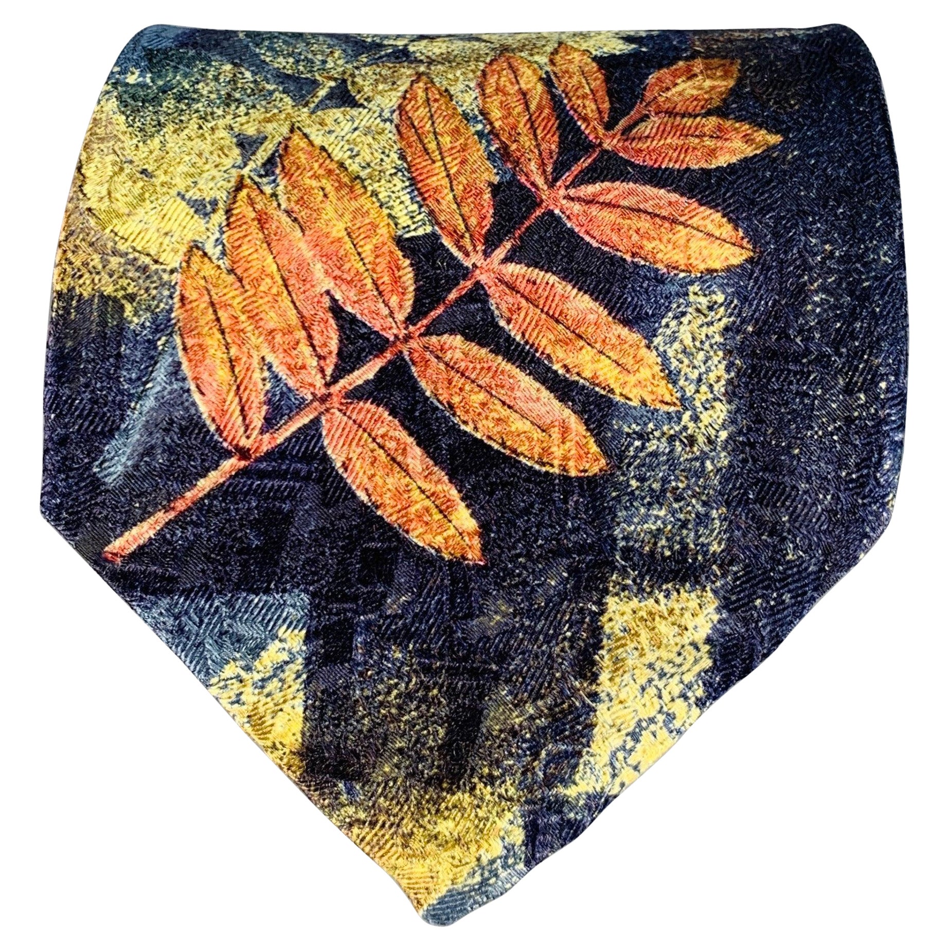 ERMENEGILDO Zegna Cravate en soie noire à feuilles multicolores