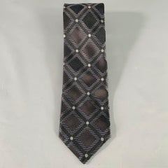 ERMENEGILDO ZEGNA Black Navy Geometric Jacquard Silk Tie