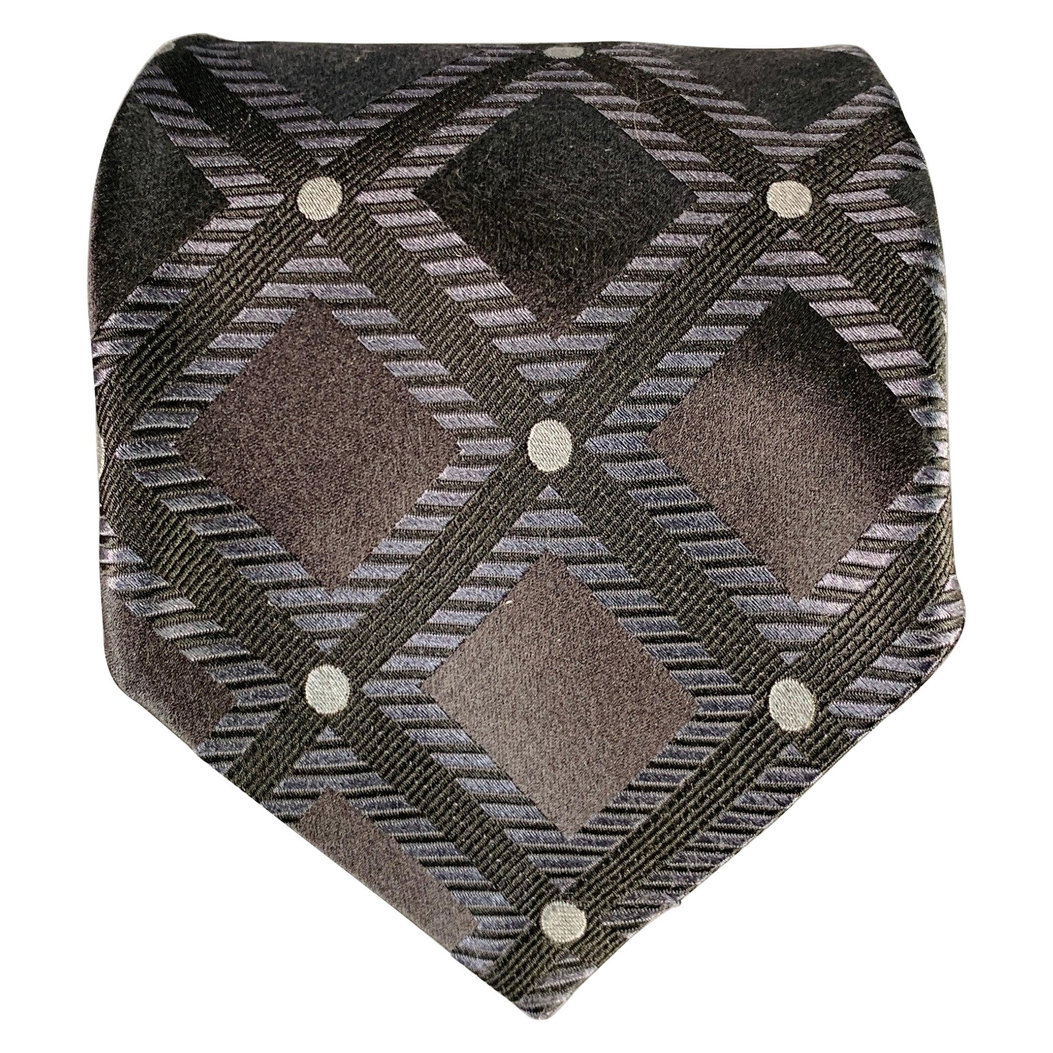 ERMENEGILDO ZEGNA Black Navy Geometric Jacquard Silk Tie
