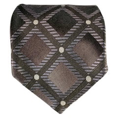 ERMENEGILDO ZEGNA Black Navy Geometric Jacquard Silk Tie