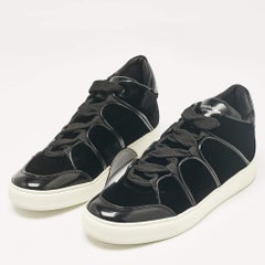 Ermenegildo Zegna Black Patent Leather and Velvet Lace Up Sneakers Size 39.5