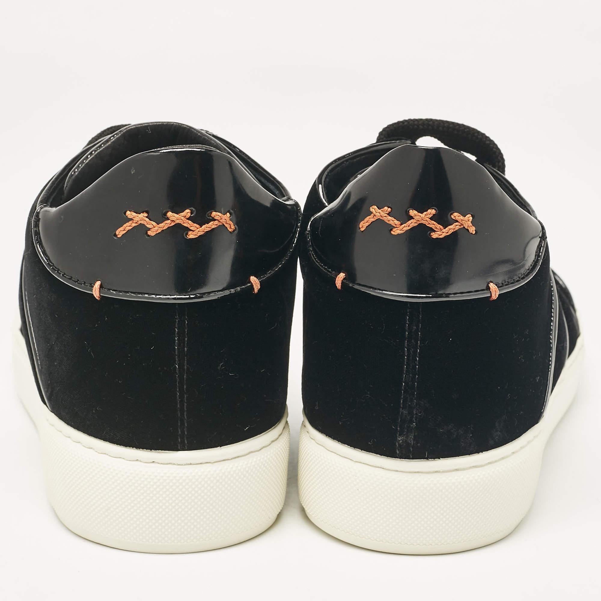 Uomo Ermenegildo Zegna, scarpe da ginnastica in vernice nera e velluto Up & Up Taglia 39,5 in vendita