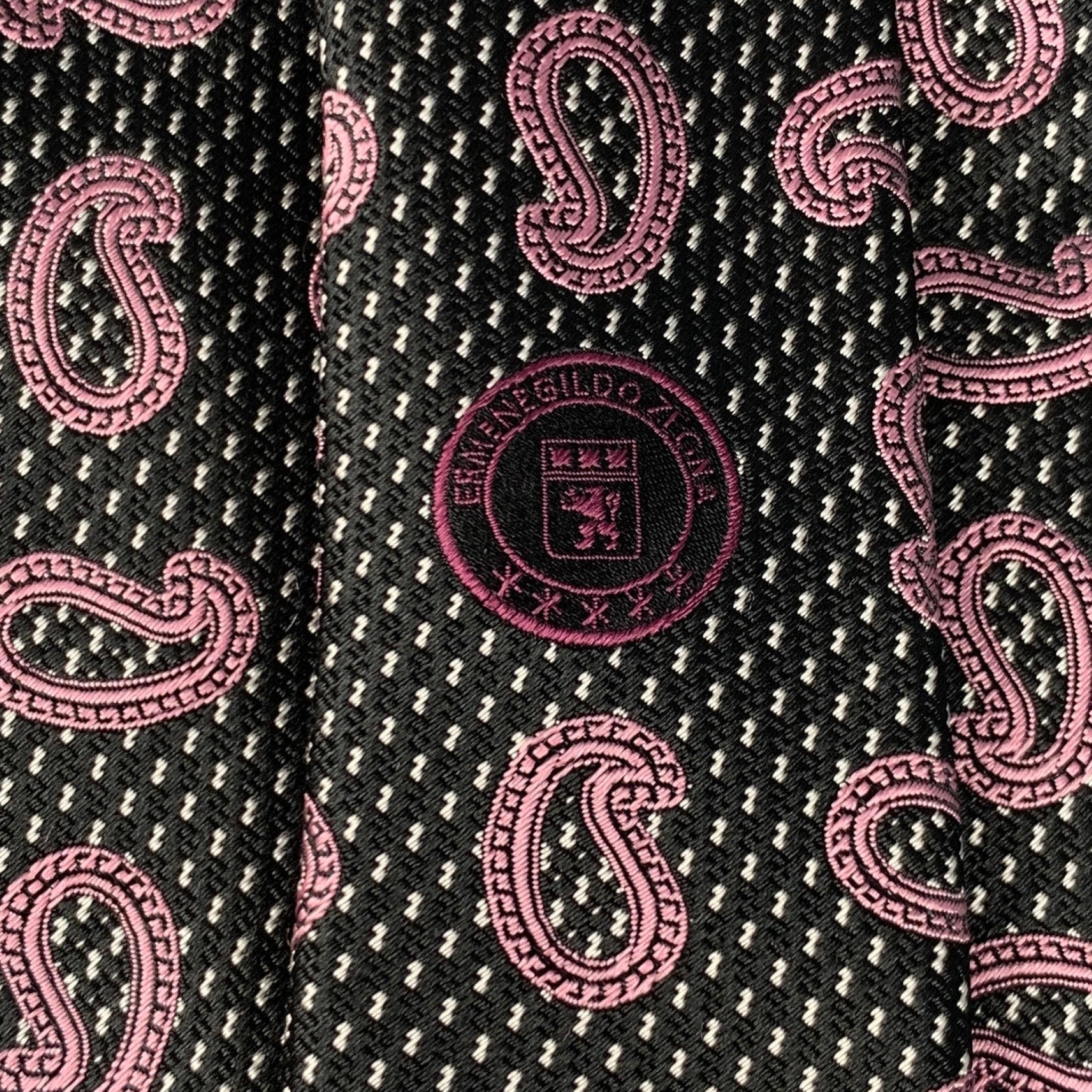 Men's ERMENEGILDO ZEGNA Black Purple Paisley Silk Tie For Sale