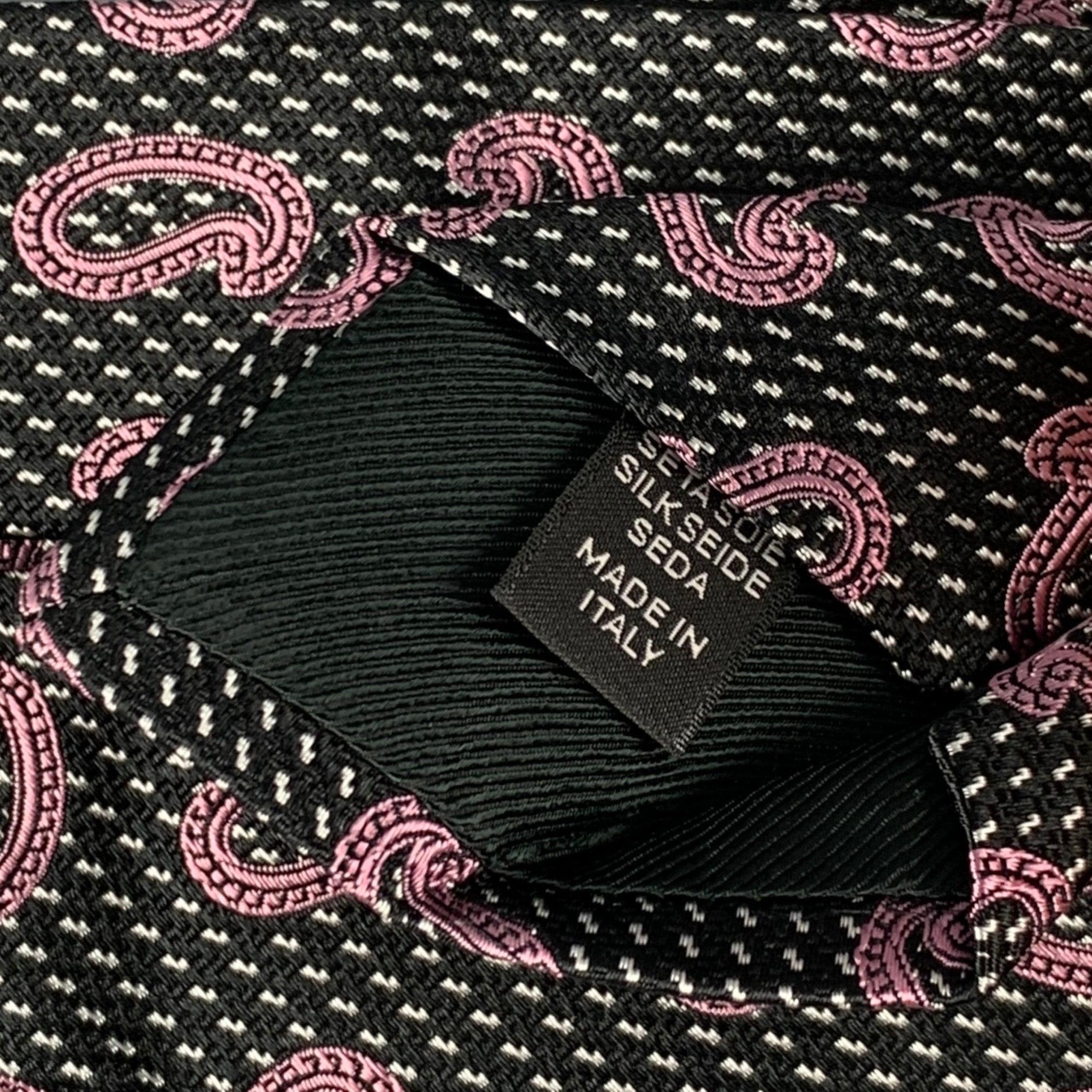 ERMENEGILDO ZEGNA Black Purple Paisley Silk Tie For Sale 1