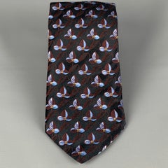 ERMENEGILDO ZEGNA Black Red Blue Floral Silk Neck Tie