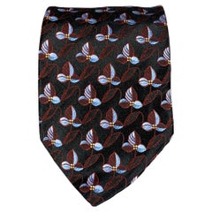 ERMENEGILDO ZEGNA Black Red Blue Floral Silk Neck Tie