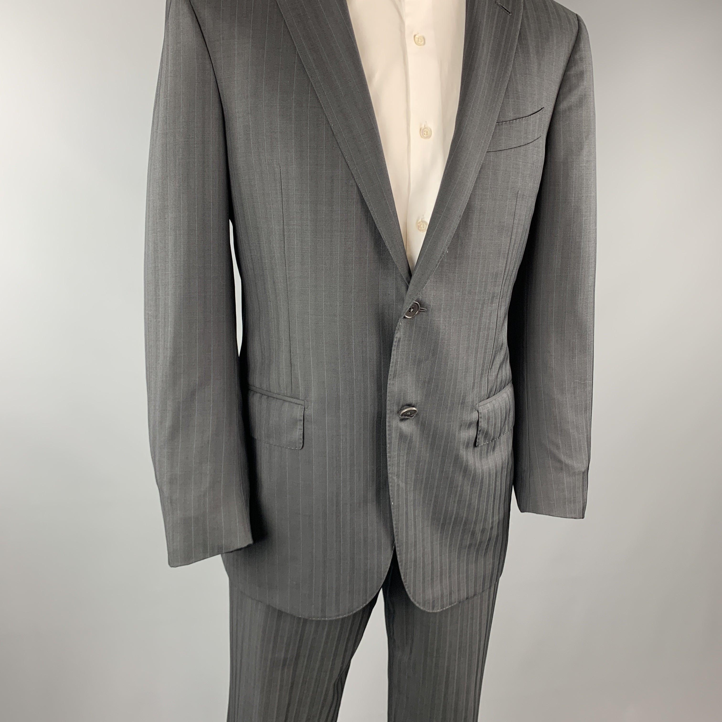 ERMENEGILDO ZEGNA Black Stripe Wool Notch Lapel 34 x 30 Suit For Sale 1