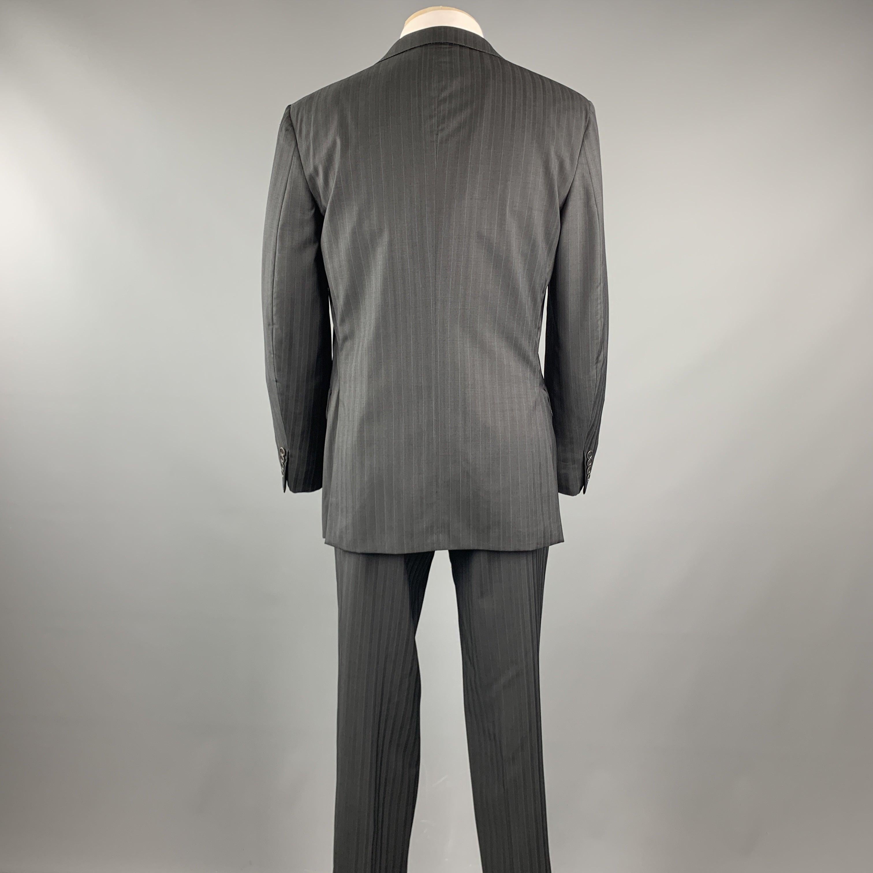 ERMENEGILDO ZEGNA Black Stripe Wool Notch Lapel 34 x 30 Suit For Sale 2