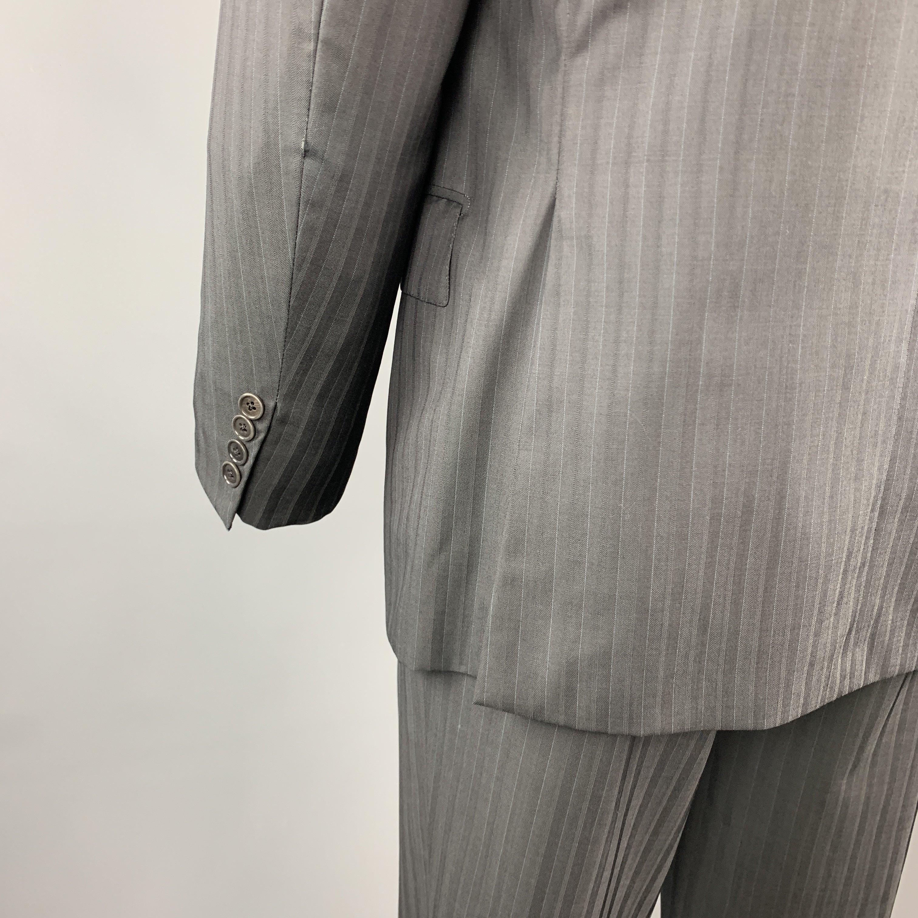 ERMENEGILDO ZEGNA Black Stripe Wool Notch Lapel 34 x 30 Suit For Sale 3
