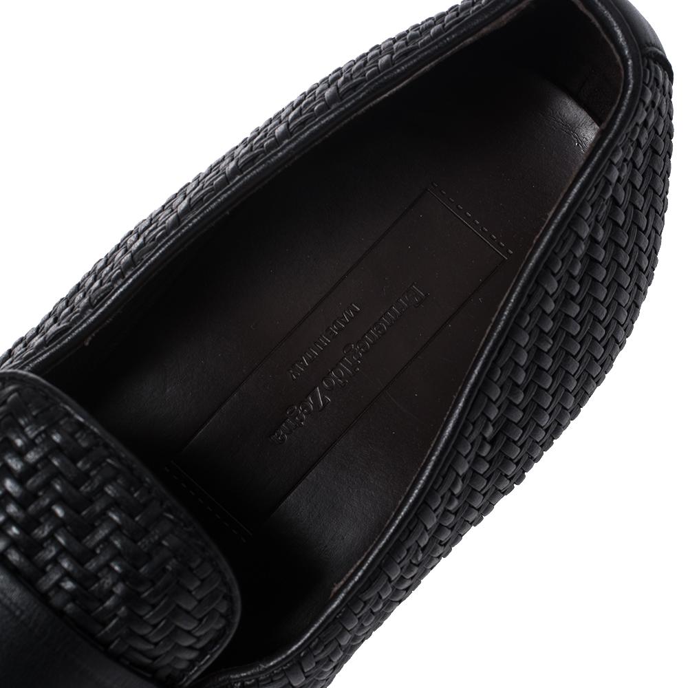 Ermenegildo Zegna Black Woven Leather Loafers Size 40 In Good Condition In Dubai, Al Qouz 2
