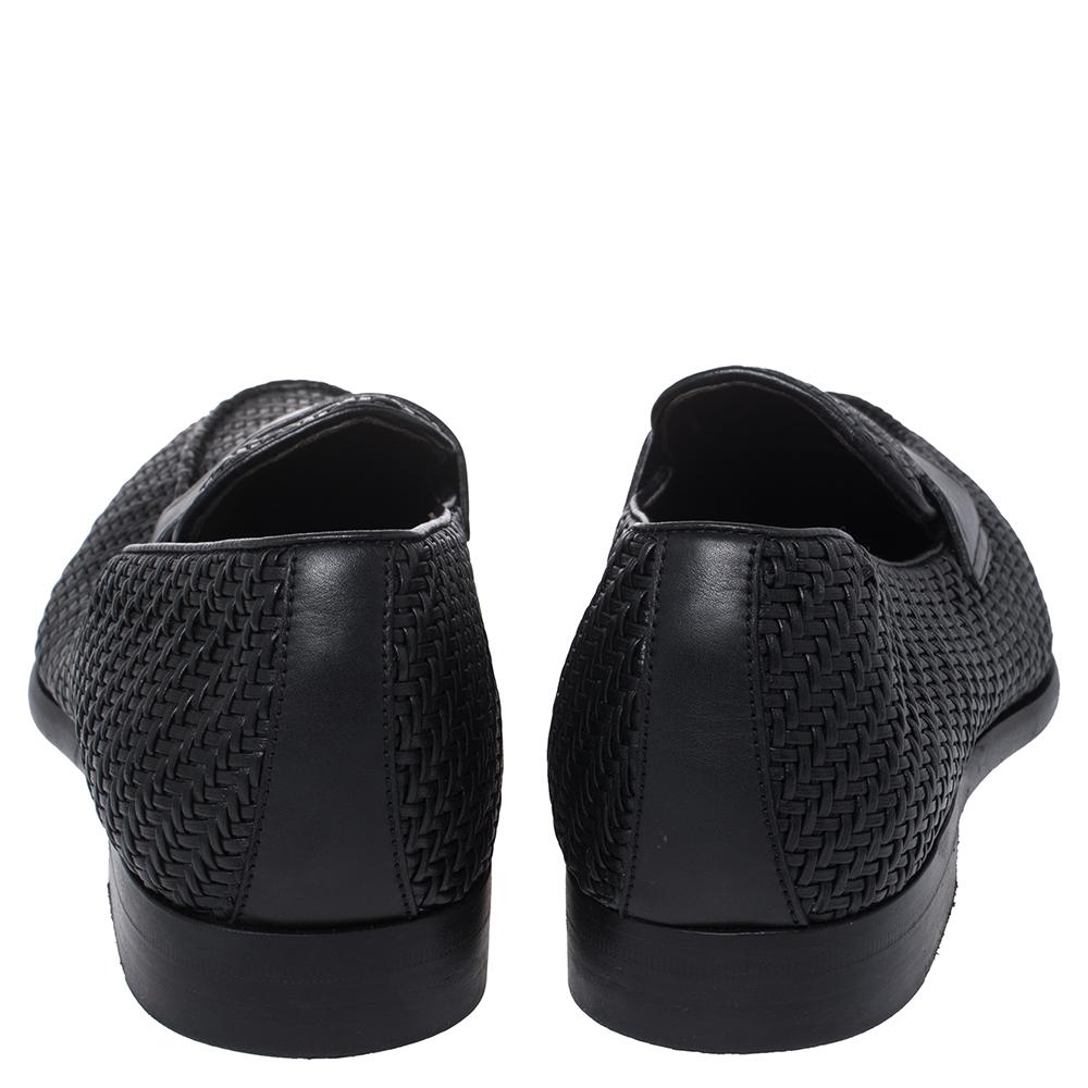 Men's Ermenegildo Zegna Black Woven Leather Loafers Size 40