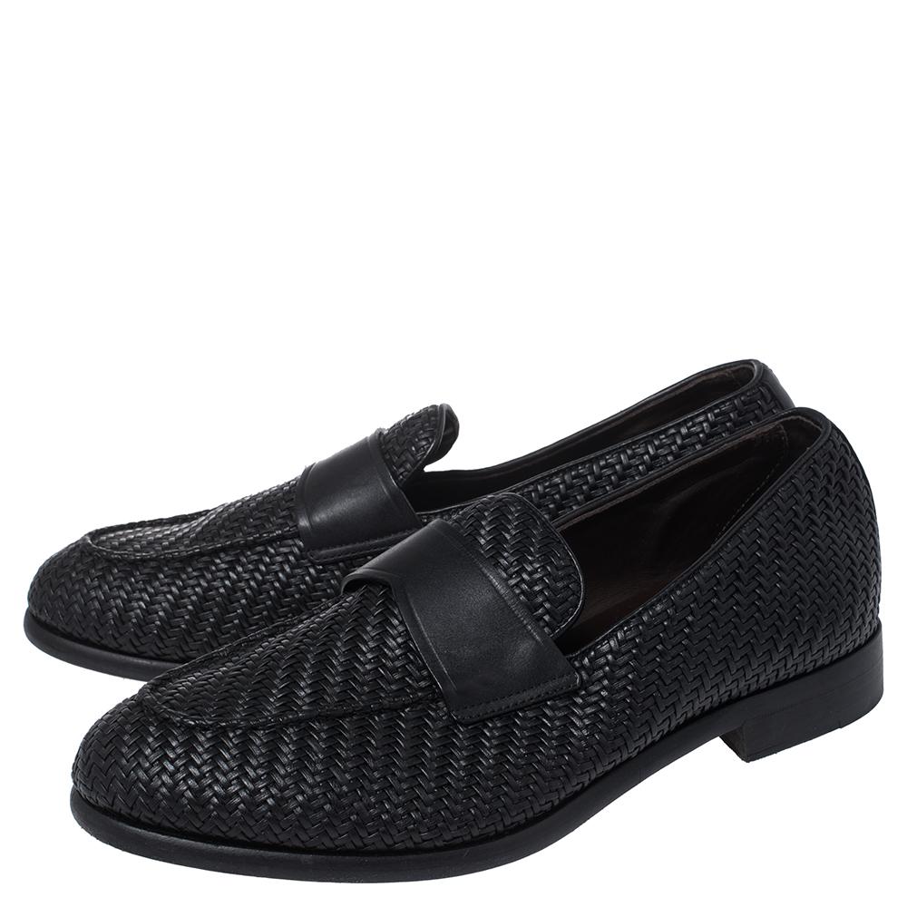 Ermenegildo Zegna Black Woven Leather Loafers Size 40 1