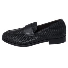 Used Ermenegildo Zegna Black Woven Leather Loafers Size 40