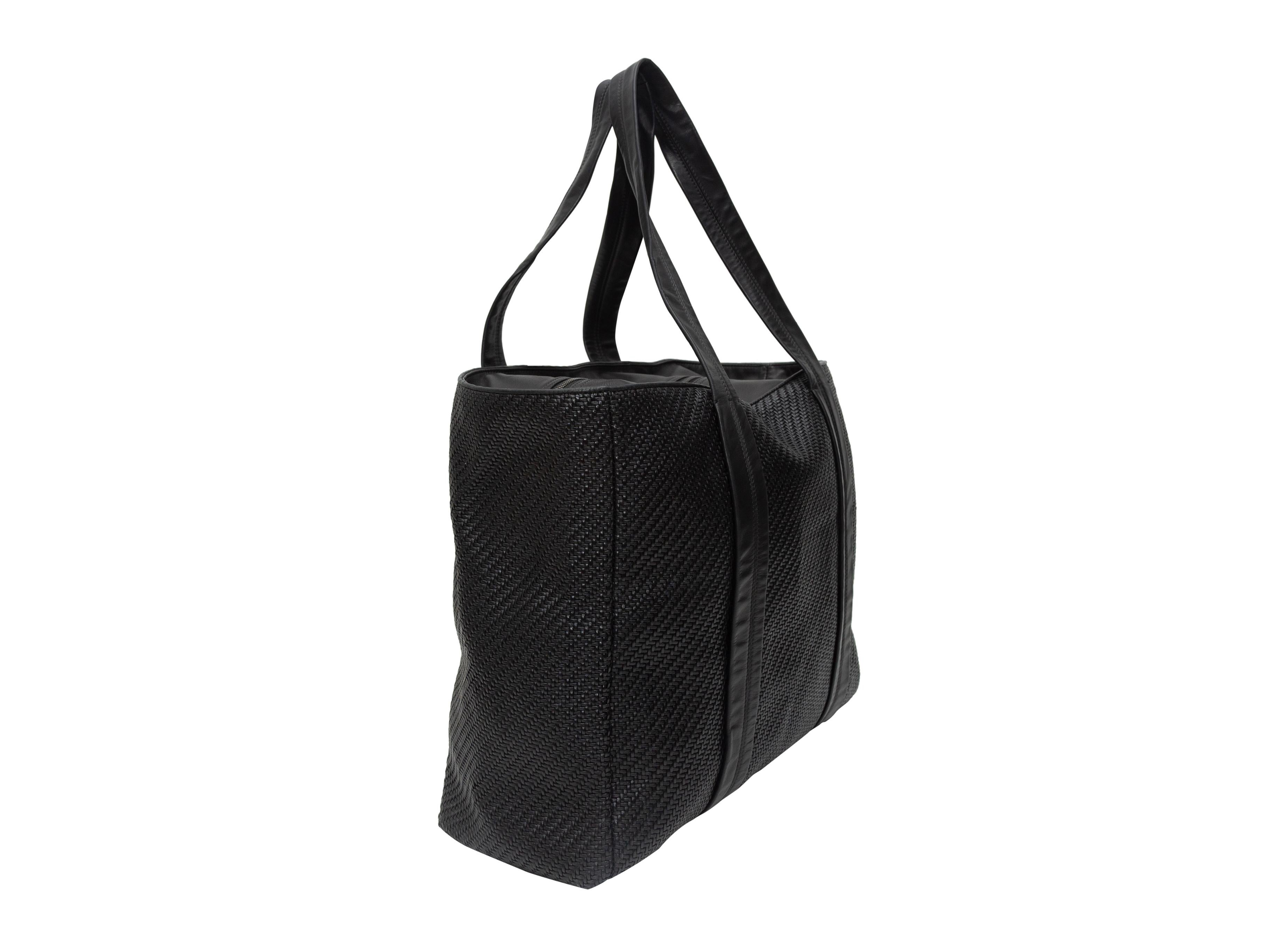 Ermenegildo Zegna Black Woven Leather Tote Bag In Good Condition In New York, NY