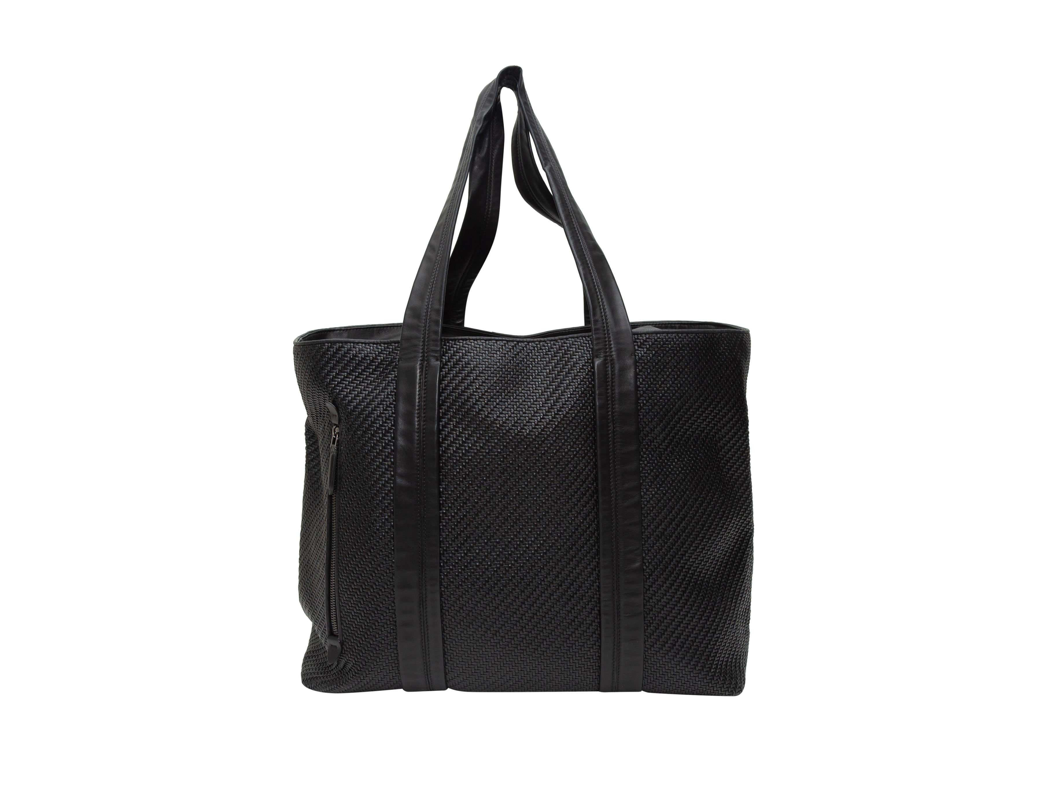 Women's Ermenegildo Zegna Black Woven Leather Tote Bag