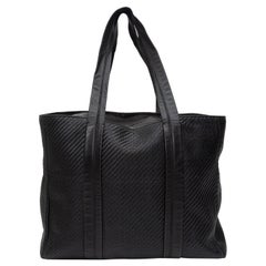Ermenegildo Zegna Black Woven Leather Tote Bag