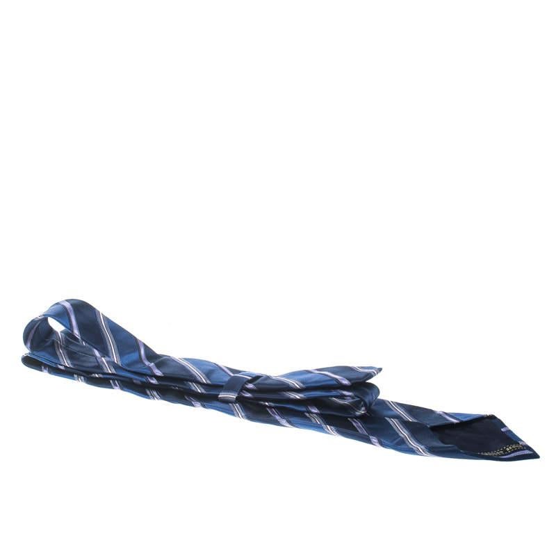 Ermenegildo Zegna Blue and Purple Striped Silk Tie In Good Condition For Sale In Dubai, Al Qouz 2