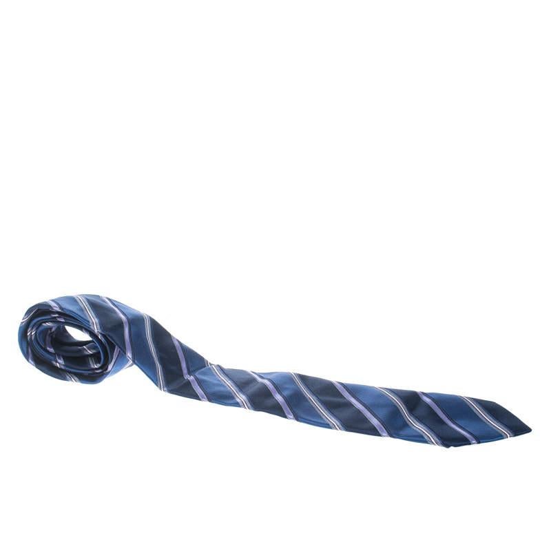 Men's Ermenegildo Zegna Blue and Purple Striped Silk Tie For Sale