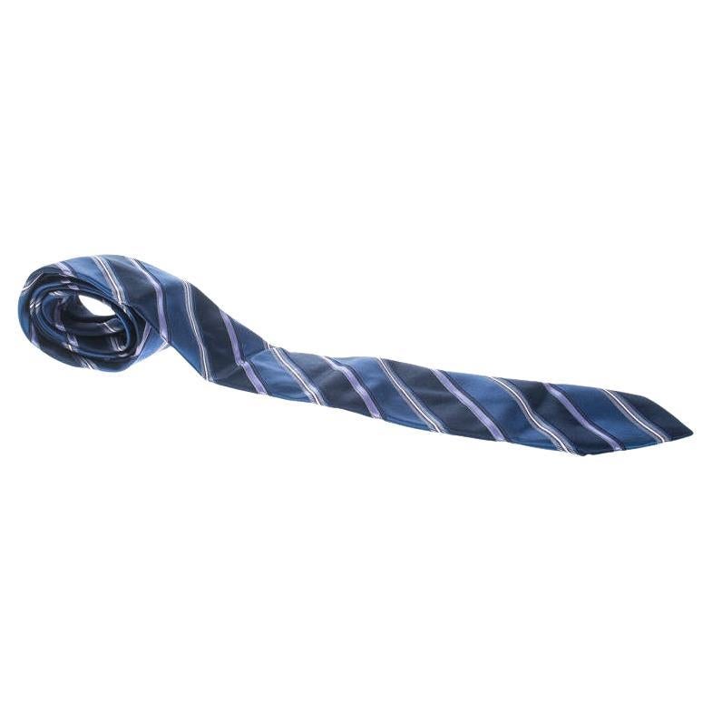 Ermenegildo Zegna Blue and Purple Striped Silk Tie For Sale