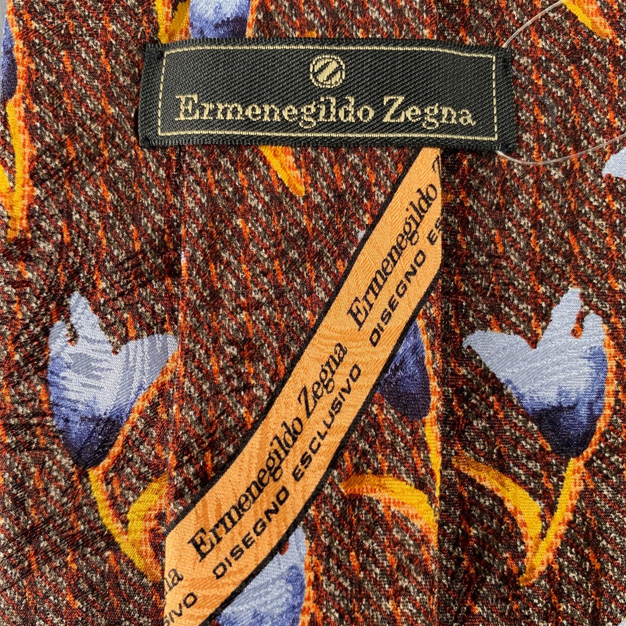 Men's ERMENEGILDO ZEGNA Blue Brown Abstrack Floral Silk Tie For Sale