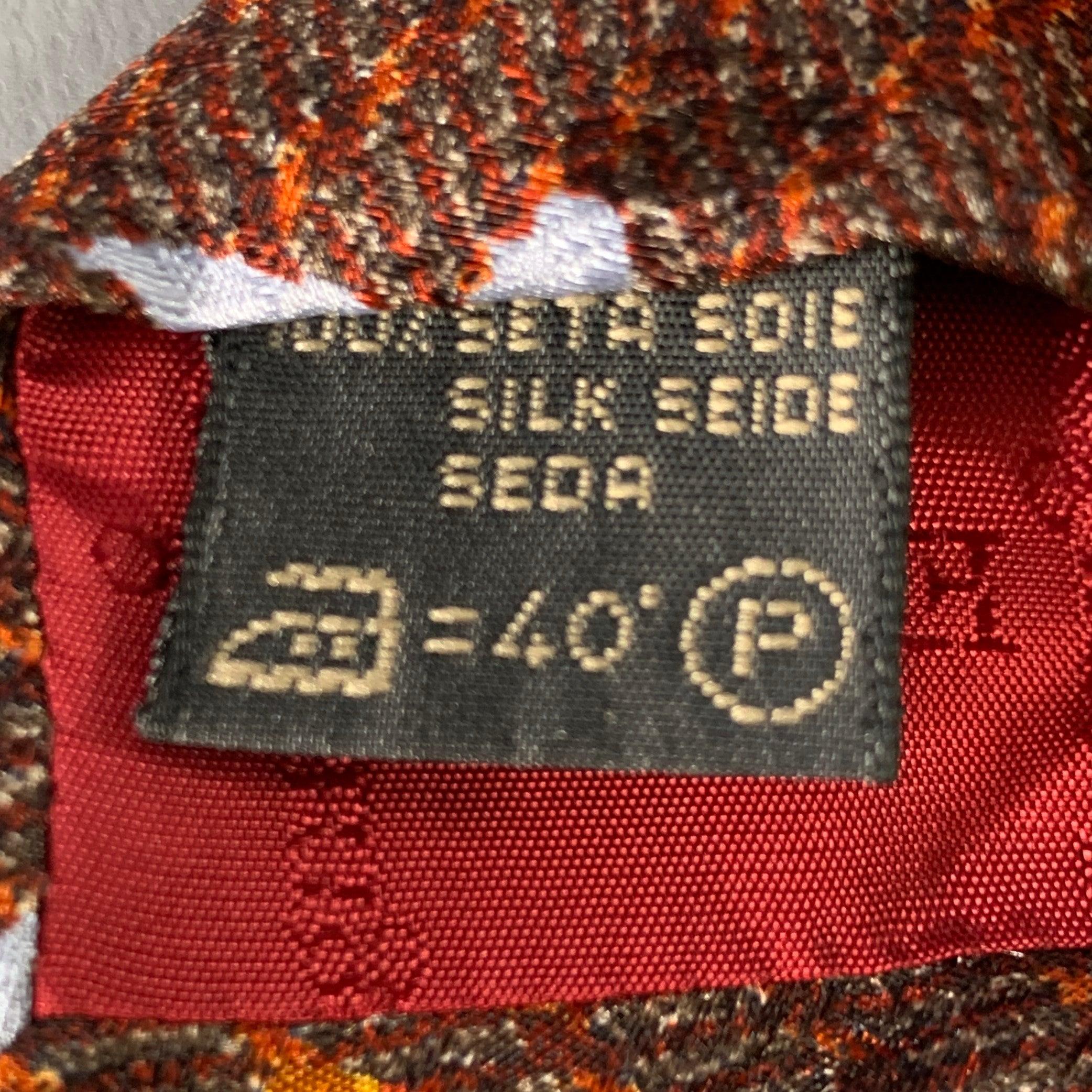 ERMENEGILDO ZEGNA Blue Brown Abstrack Floral Silk Tie For Sale 1
