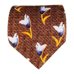 ERMENEGILDO ZEGNA Corbata de Seda Floral Abstrack Azul Marrón
