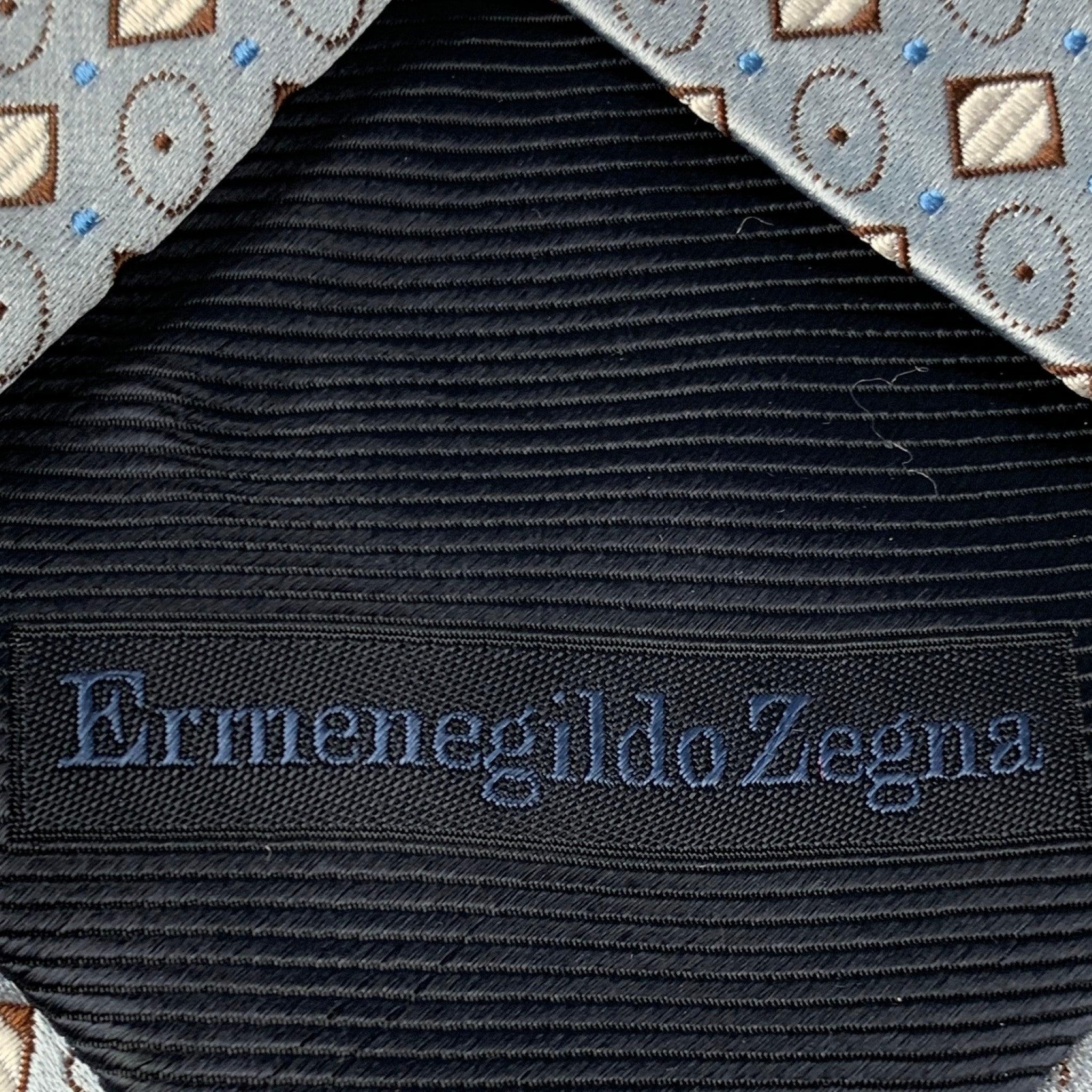 Uomo Cravatta in seta Ermenegildo Zegna Blue Brown Dot Dot in vendita